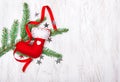 Christmas decoration with fir branch and red sock Royalty Free Stock Photo
