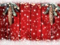 Christmas decoration with fir tree on wooden snow background Royalty Free Stock Photo