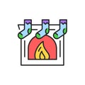 Christmas decoration fireplace color line icon. Editable stroke Royalty Free Stock Photo