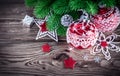 Christmas decoration with firtree and red balls Royalty Free Stock Photo