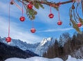 Christmas decoration in front of Waxenstein mountain