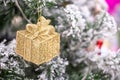 Christmas decoration, gift box and pine tree branches, Happy New Year and Xmas Royalty Free Stock Photo