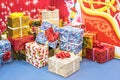 Christmas decoration gift boxes with ribbon Royalty Free Stock Photo