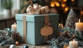Christmas decoration glowing in winter night, gift box illuminated generated by AI Royalty Free Stock Photo