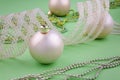 Christmas decoration gold balls with ribbon and be Royalty Free Stock Photo