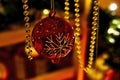 Christmas decoration with golden and red colored objects