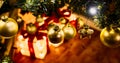 Christmas decoration with golden and red colored objects