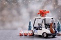 Christmas decoration with golf car on December Royalty Free Stock Photo