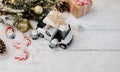 Christmas decoration with golf car and gift for winter season Royalty Free Stock Photo