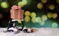 Christmas decoration with golf car and gift for winter Royalty Free Stock Photo