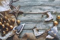 Christmas decoration on grunge wooden background Royalty Free Stock Photo