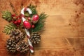 Red and green Christmas decoration grunge wooden background Royalty Free Stock Photo