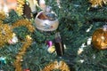 vintage Christmas decoration on an artificial tree, purple, siver and gold