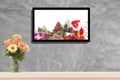 Christmas decoration with hdtv on concrete wall background