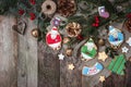 Christmas decoration and holiday cookies on wood Royalty Free Stock Photo