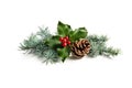 Christmas decoration of holly berry and pine cone Royalty Free Stock Photo