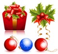 Christmas decoration: holly, christmas balls and g Royalty Free Stock Photo