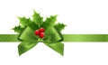 Christmas decoration with holly leaves and bow