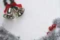 Christmas decoration. Isolated on white background, top view. Flatlay angle. Space for text.