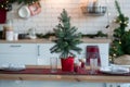 Christmas decoration of the kitchen of the house in the loft style. Royalty Free Stock Photo