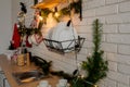 Christmas decoration of the kitchen of the house in the loft style. Royalty Free Stock Photo