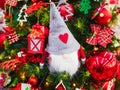 Christmas decoration made of cones. with cones, cinnamon, needles, nuts and flasks. Colorful Christmas Ornaments