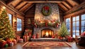 Christmas decoration mountain log cabin rustic home holiday Royalty Free Stock Photo