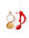 Christmas decoration with musical notes on white background. Royalty Free Stock Photo
