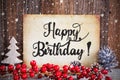 Christmas Decoration, Old Paper With Happy Birthday, Snow Royalty Free Stock Photo