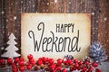 Christmas Decoration, Old Paper With Happy Weekend, Snow Royalty Free Stock Photo