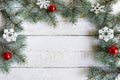 Christmas decoration on old white wooden board with copy space Royalty Free Stock Photo