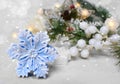 Christmas decoration over snowy festive background