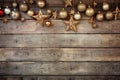 christmas decoration over wooden background with copy space. vintage filtered image
