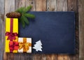 Christmas decoration over wooden background. Royalty Free Stock Photo