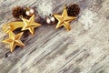 Christmas decoration over wooden background. Vintage style. Royalty Free Stock Photo