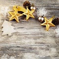 Christmas decoration over wooden background. Vintage style. Royalty Free Stock Photo