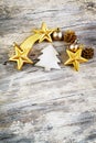 Christmas decoration over wooden background. Vintage style. Royalty Free Stock Photo