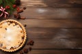 christmas decoration and pie on wooden background, ai genearted Royalty Free Stock Photo
