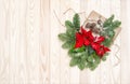 Christmas Decoration Pine Branches Wrapped Gift Poinsettia Flowers