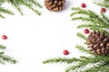 Christmas decoration of pine cone and leaves on white background Royalty Free Stock Photo