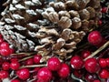 Christmas decoration - pine cone and red berries