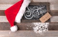 Christmas decoration with place for greeting on chalk blackboard