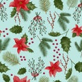 Christmas decoration plants seamless pattern Royalty Free Stock Photo