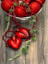 Christmas decoration with red baubles and hearts Royalty Free Stock Photo