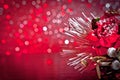 Christmas decoration on red bokeh background Royalty Free Stock Photo