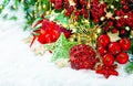 Christmas decoration red gold green over white background Royalty Free Stock Photo