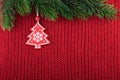 Christmas Decoration Red Knitted Background Royalty Free Stock Photo