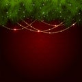 Christmas decoration on red wallpaper