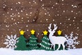 Christmas Decoration, Reindeer, Snow, Green Tree, Snowflakes Royalty Free Stock Photo