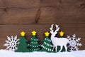 Christmas Decoration, Reindeer, Snow, Green Tree Royalty Free Stock Photo